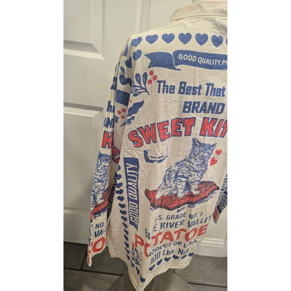 Vintage Sack Sweet Kitten Brand Potato Sack Kimono Jacket Cream Graphic Print - Picture 4 of 6